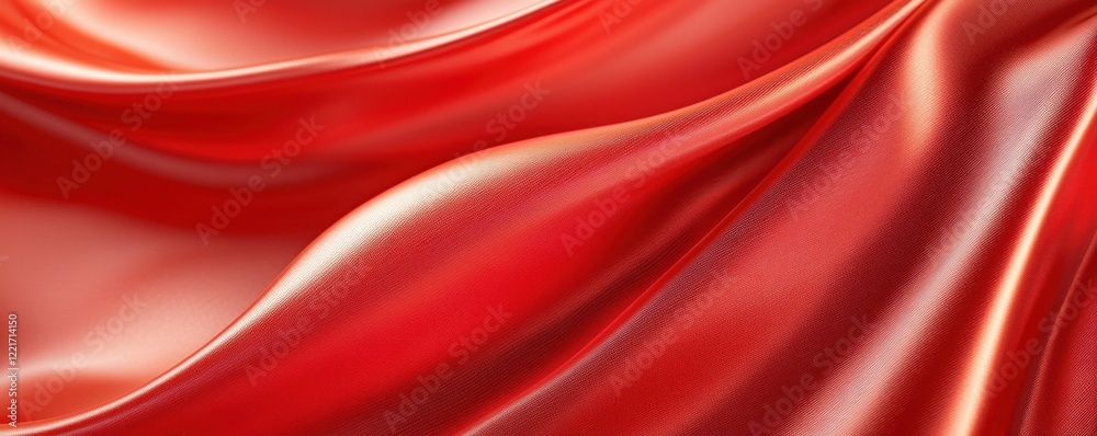 Obraz premium A vibrant red silk fabric drapes elegantly, showcasing smooth textures and gentle waves, reflecting light beautifully.