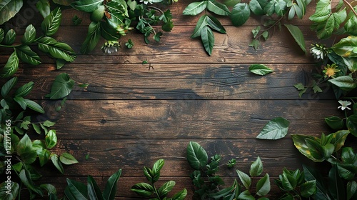 a wooden table with a bunch of plants on it photo