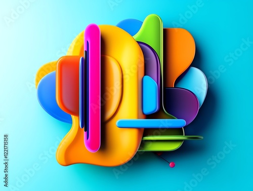 Abstract shapes, bold punchy text in vivid neon colors, futuristic typography, 3D illustration photo