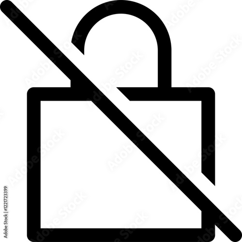 No lock, insecure line icon, flat style vector illustration