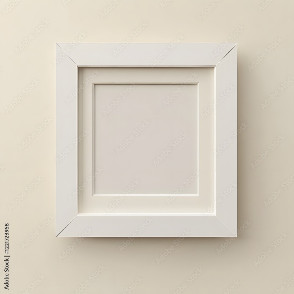 Photorealistic mock-up of a white picture frame on a wall in a classic scandinavian design. White with a matte finish and an off-white textured background inside the frame. Photorealistic mock-up of a white picture frame on a wall in a classic scandinavian design. White with a matte finish and an off-white textured background inside the frame.