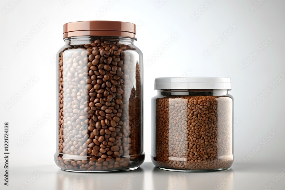 White background mockup, 3D coffee jar, left-facing view. White background mockup, 3D coffee jar, left-facing view.