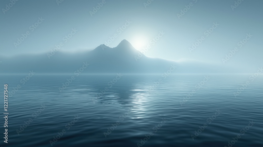 Serene Misty Mountains Over Calm Waters Serene Misty Mountains Over Calm Waters