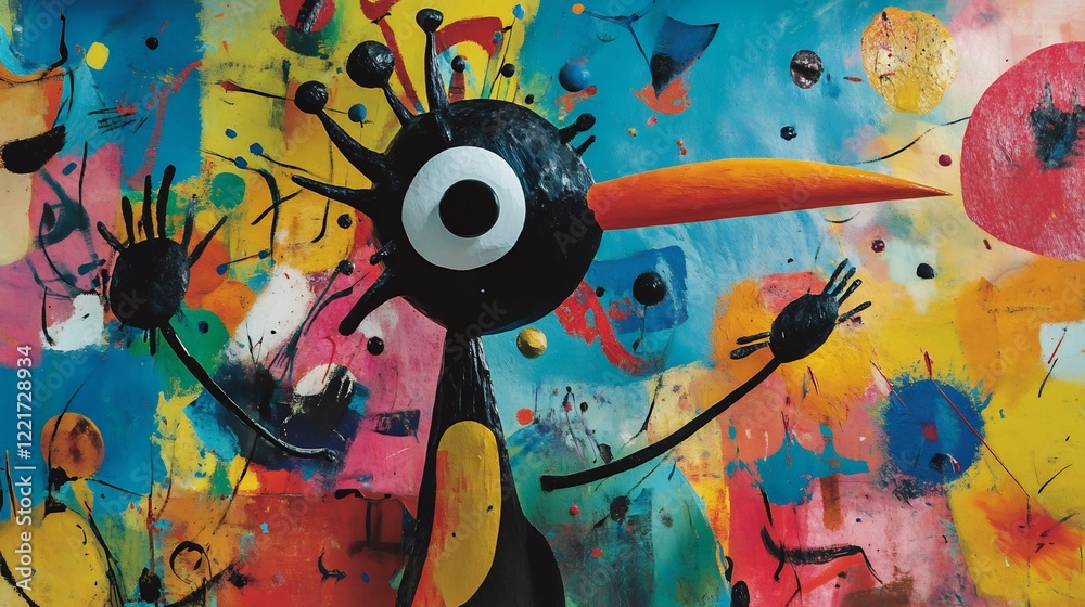 Obraz premium Whimsical Bird in a Vibrant Abstract World
