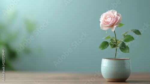 Wallpaper Mural Serene pink rose in minimalistic ceramic pot with soft focus green background Torontodigital.ca