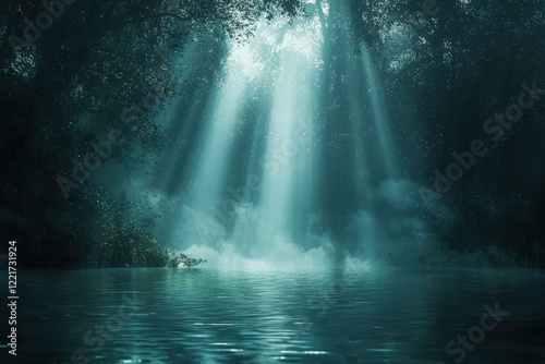 Mystical Forest with Ethereal Light Rays