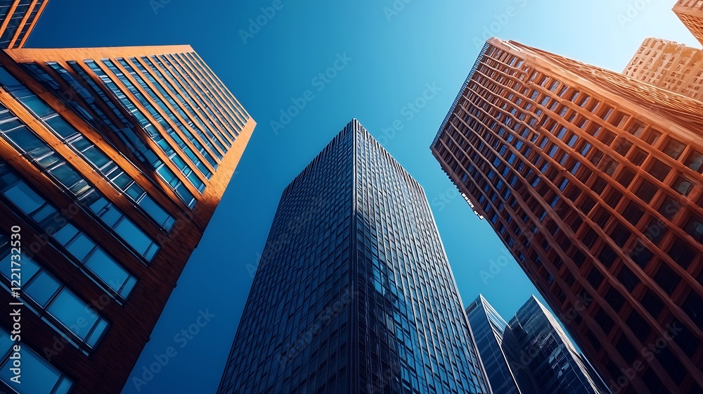 Obraz premium Skyscrapers, city, urban, low angle, sunlight, business, background