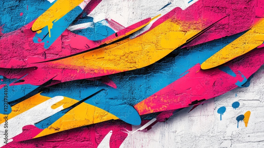 Fototapeta premium Abstract vibrant paint strokes on textured brick wall background; website design