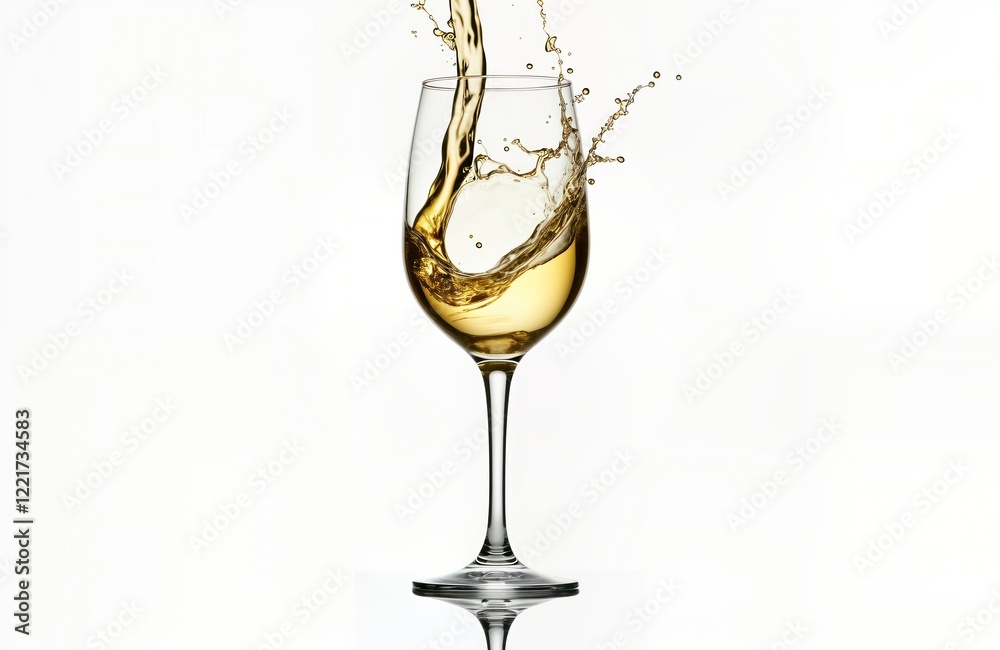 White wine pours into glass creating elegant splashes. Liquid flows beautifully in glass. White wine fills crystal glass. Indoor shot of drink. Elegant, simple photo. Luxury beverage. Modern concept. White wine pours into glass creating elegant splashes. Liquid flows beautifully in glass. White wine fills crystal glass. Indoor shot of drink. Elegant, simple photo. Luxury beverage. Modern concept.