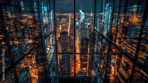 Wallpaper Mural Night city view from skyscraper glass elevator Torontodigital.ca