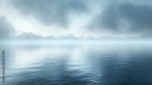 Misty Calm Waters Under Soft Clouds