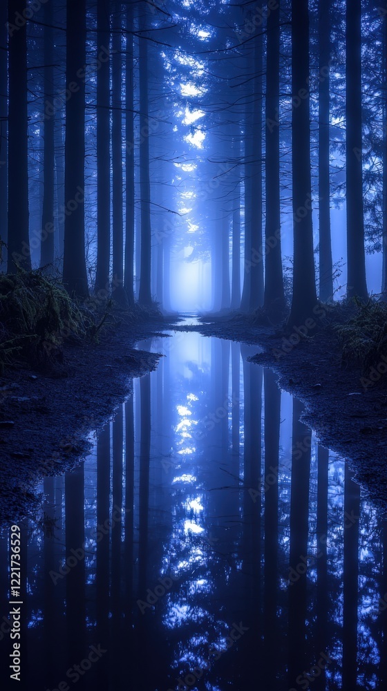 Obraz premium Mysterious Blue Forest Pathway Reflection