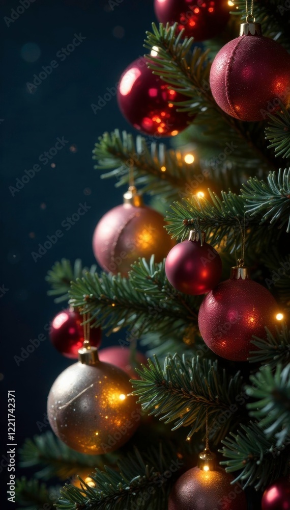 Iridescent ornaments glimmer on the branches of a stunningly decorated Christmas tree under sparkling lights, holiday, Iridescent ornaments glimmer on the branches of a stunningly decorated Christmas tree under sparkling lights, holiday,