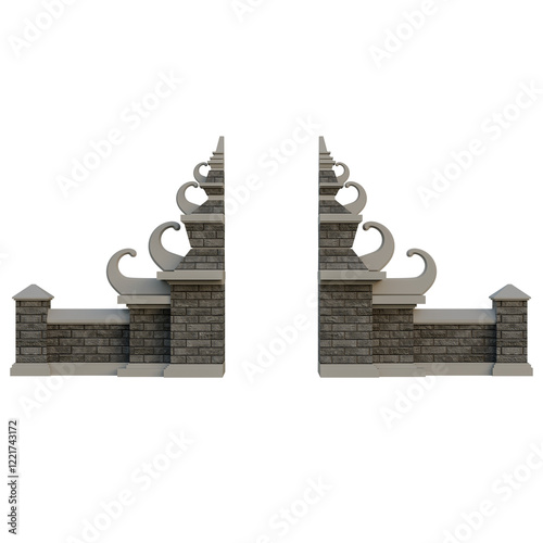 Bali Gate Front View 3D Design Element