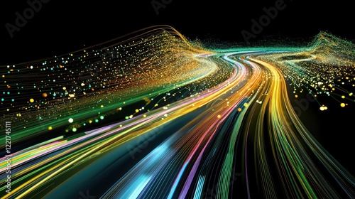 generated illustration of technology roads made out of fiber and network connections.