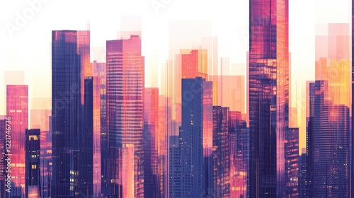 Wallpaper Mural Geometric pattern of skyscrapers at sunset isolated on white background Torontodigital.ca