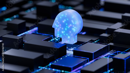 Obraz na płótnie AI brain on circuit board symbolizes intelligence and technology integration. 3d rendering, conceptual image. w salonie