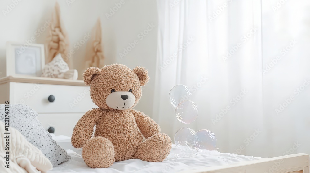 Childhood nostalgia represented by toys and bubbles.