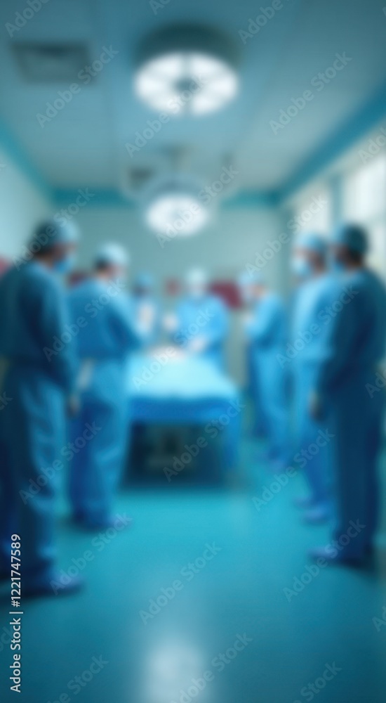 Fototapeta premium Doctors in a hospital room with a blue floor and a blue bed