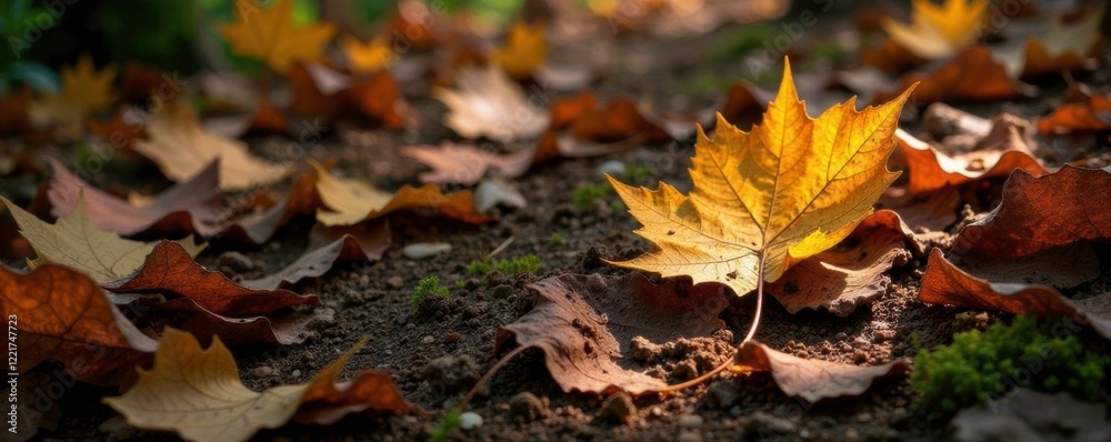 Iron-rich plant leaves scattered on a forest floor, nature, organic, iron Iron-rich plant leaves scattered on a forest floor, nature, organic, iron