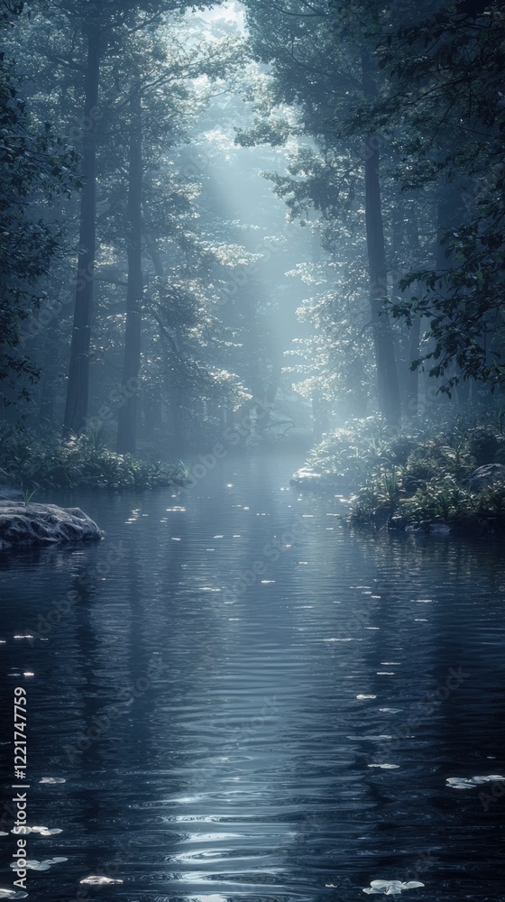 Serene Morning Light in Mystical Forest Serene Morning Light in Mystical Forest