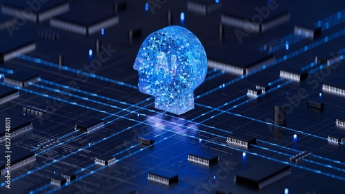Obraz na płótnie AI brain on circuit board symbolizes intelligence and technology integration. 3d rendering, conceptual image. w salonie
