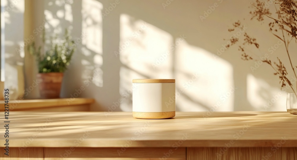 Blurred kitchen background with an empty wooden table for product display, focus on the center of with generative ai Blurred kitchen background with an empty wooden table for product display, focus on the center of with generative ai
