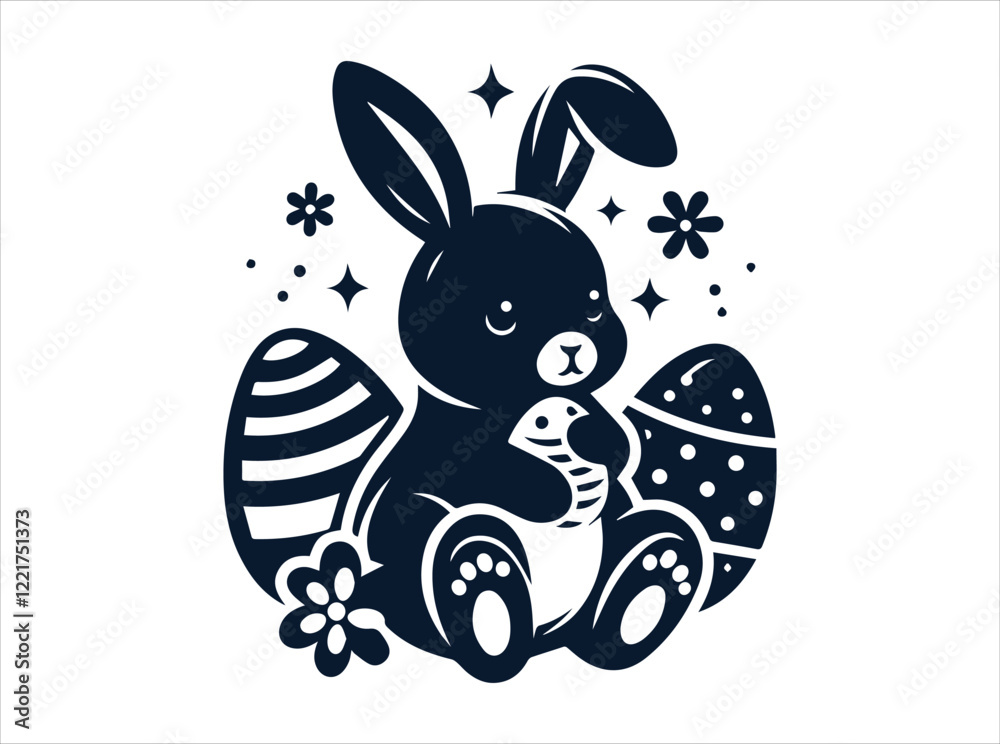 Bunny With Easter Eggs Silhouette Vector Art Design Bunny With Easter Eggs Silhouette Vector Art Design
