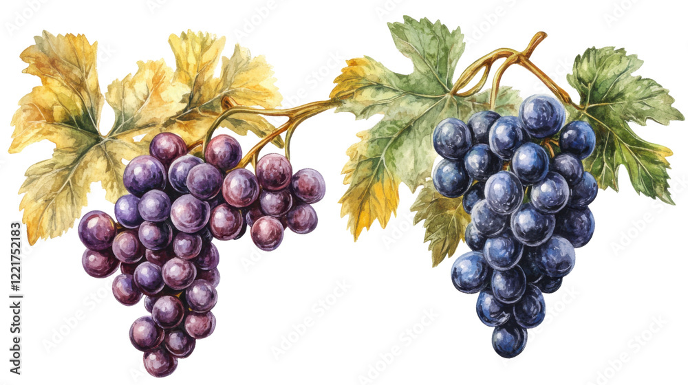 Fototapeta premium Bunch of grapes watercolor on transparent background