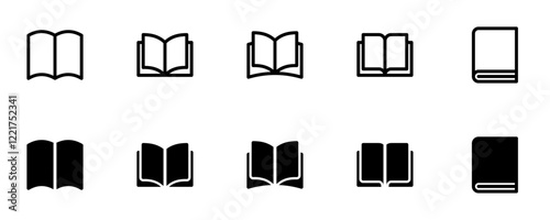 Book icon set, flat style line and glyph vector illustrations