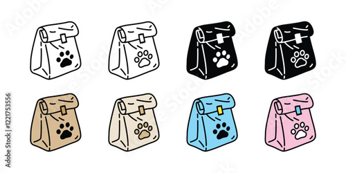 dog food vector paw puppy footprint icon package paper bag cat kitten head neko pet cartoon character illustration symbol isolated design