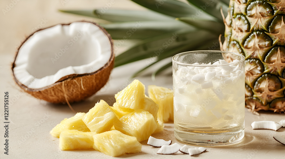 Refreshing tropical drink with pineapple and coconut. Refreshing tropical drink with pineapple and coconut.
