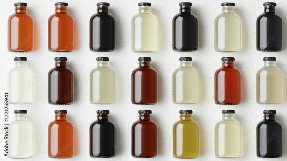 Collection of Glass Bottles with Various Beverages Mockup for Branding and Design