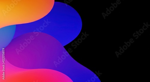 Abstract Fluid Forms in Vibrant Hues: An abstract composition of dynamic, flowing shapes in gradients of orange, blue, and purple against a black background. Capturing the beauty of color and form.