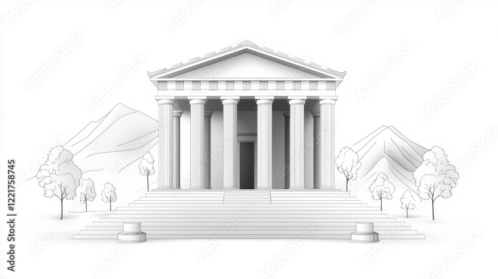 Obraz premium Ancient Greek Temple on Hilltop Surrounded by Nature and Mountains