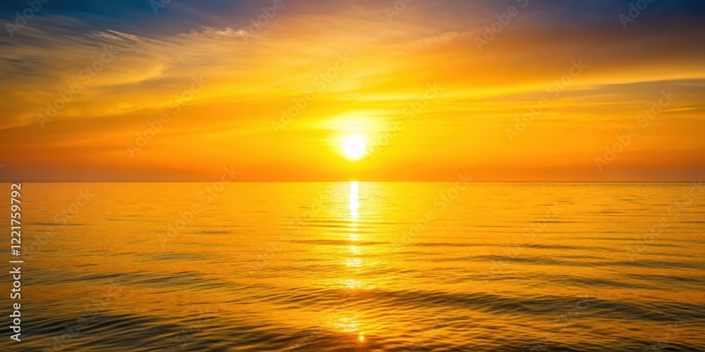 Fototapeta premium Sunset over a calm ocean with a yellow gradient background, calm, landscape, calm, landscape, transparent background, serene
