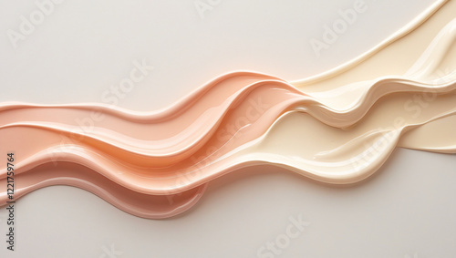Abstract background of two shades of creamy cosmetic texture. Swirls of peach and beige colors. Concept for beauty, skincare, cosmetics, and makeup.