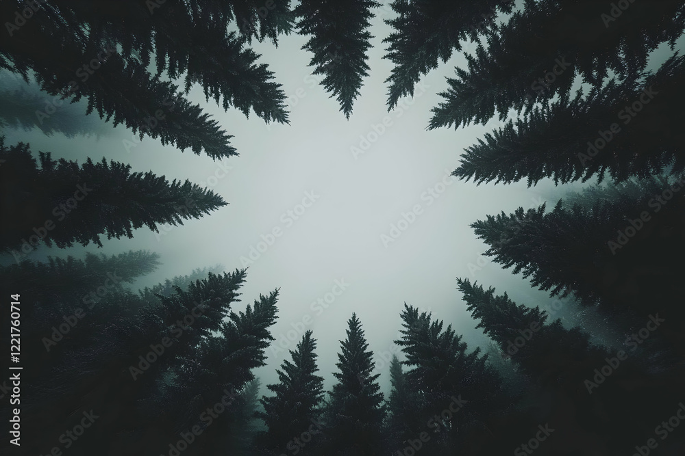 Obraz premium Foggy forest canopy, winter scene