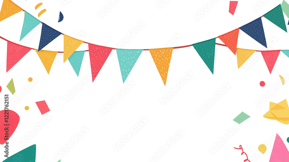 Fototapeta premium Colorful party bunting flags and confetti on transparent background