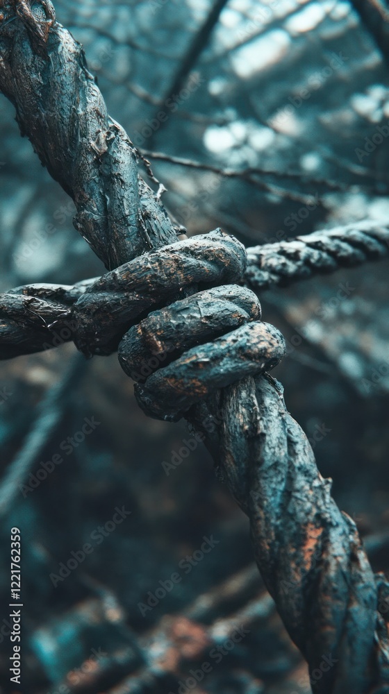 Closeup of a twisted knotted tree branch covered in icy textures and intricate natural patterns in a serene moody forest environment The image has a minimalist Closeup of a twisted knotted tree branch covered in icy textures and intricate natural patterns in a serene moody forest environment The image has a minimalist