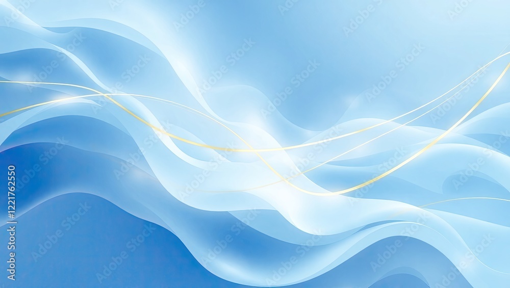 Obraz premium A background image of flowing blue and white curves with a golden line.