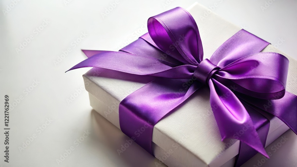 A luxurious, purple ribbon tied around a blank gift box, gift wrap, luxury item, gift wrap A luxurious, purple ribbon tied around a blank gift box, gift wrap, luxury item, gift wrap