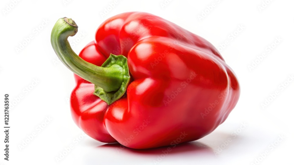 Close-up of a sweet red pepper isolated on a white background with a slight hint of ripeness Close-up of a sweet red pepper isolated on a white background with a slight hint of ripeness