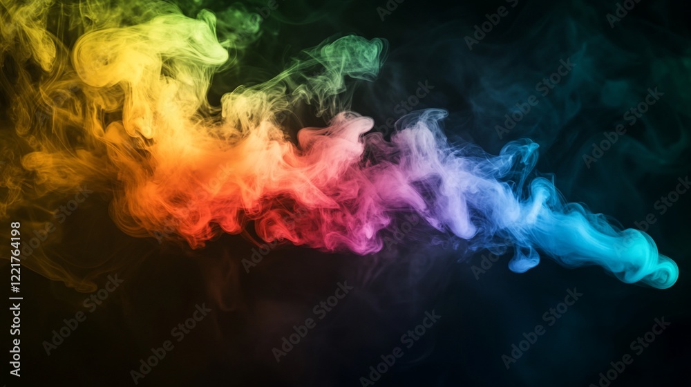 Colorful smoke swirls against a dark background creating an abstract art image