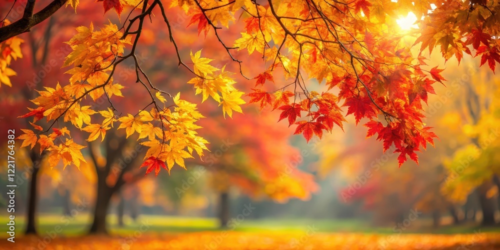 Autumnal Tree Branch with Vibrant Leaves, orange red yellow leaf colors, autumn park tree branch Autumnal Tree Branch with Vibrant Leaves, orange red yellow leaf colors, autumn park tree branch
