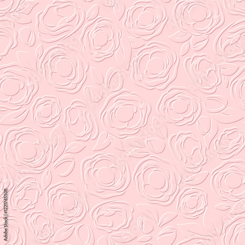 Seamless emboss floral pattern. Pink floral pattern with flowers. Vector floral print
