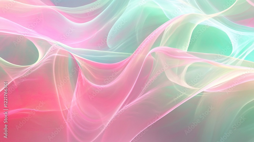 Fototapeta premium Abstract wavy background with soft pink and green hues creating flowing design