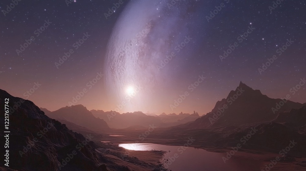 Fototapeta premium Stunning Cosmic Landscape with Distant Planet and Twilight Sky
