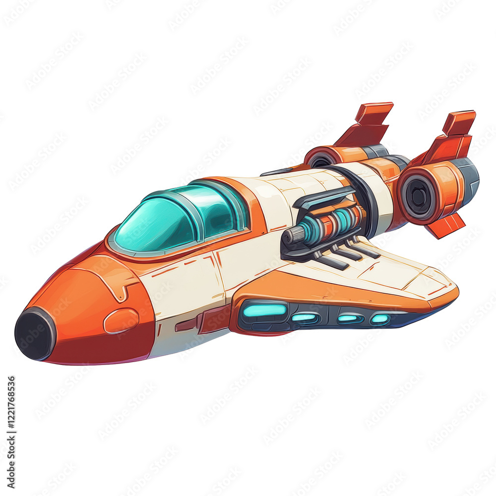 Obraz premium Sleek Cartoon Spaceship Design for Adventure on white background