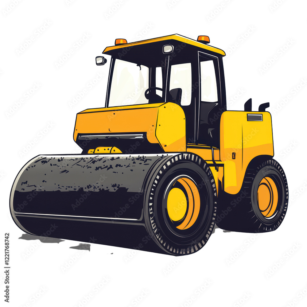 Fototapeta premium Vibrant Yellow Road Roller on a Black Background
